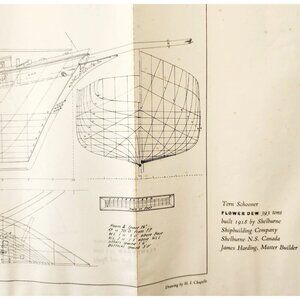 1961 Flower Dew Tern Schooner Ship Drawing Blueprint Shelburne Shipbuilding E2J4